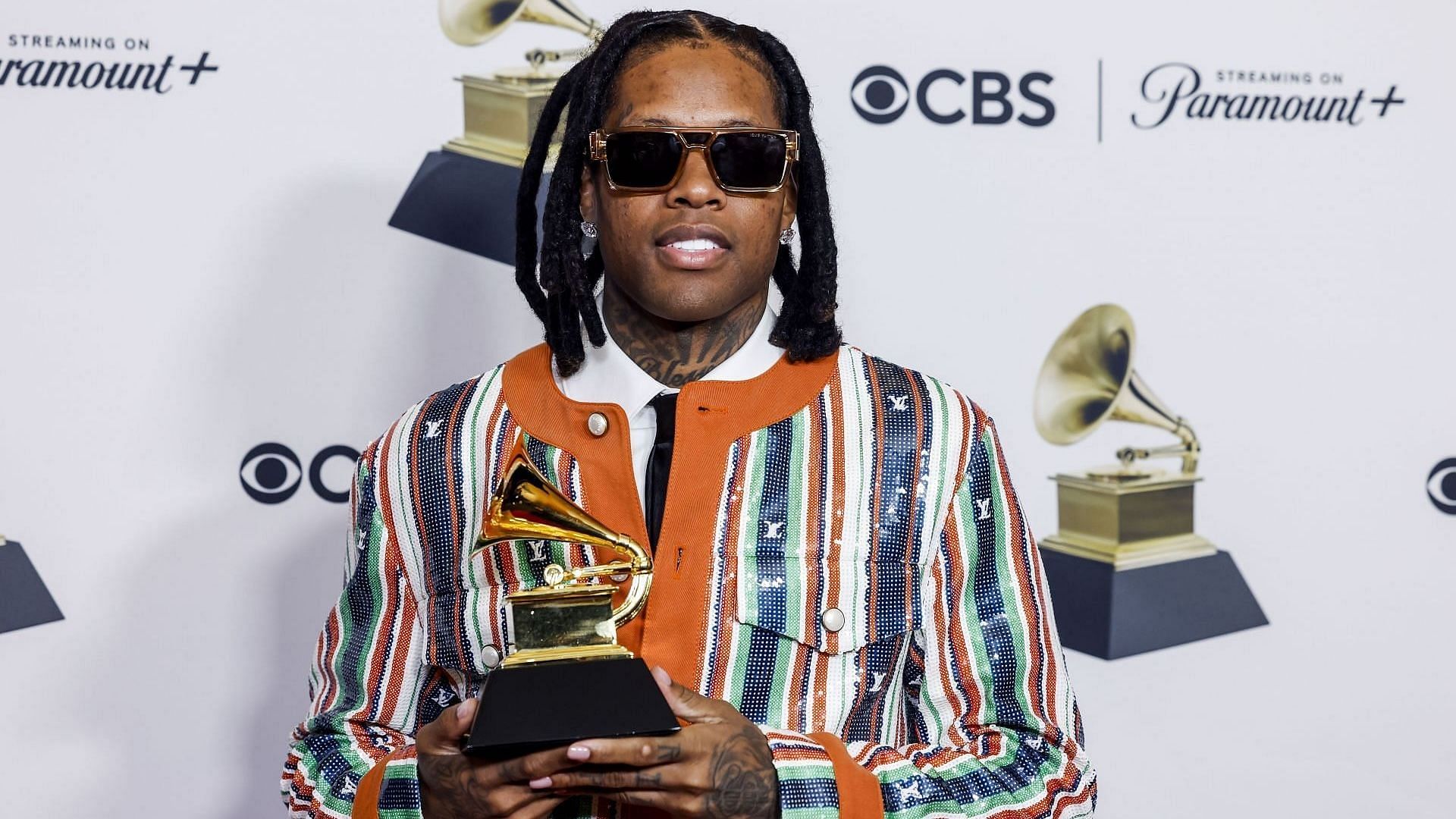 Winner Lil Durk, with a trophy, for "All My Life," at the 66th Grammy Awards held at the Crypto.com Arena in Los Angeles, CA, on February 4, 2024. (Image via Getty/Jason Armond)